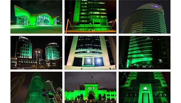 The buildings of many ministries and organisations were lit up in green on Thursday, in celebration of Qatar Family Day.