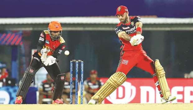 Royal Challengers Bangaloreu2019s Glenn Maxwell (right) in action against Sunrisers Hyderabad on Wednesday. (Sportzpics for IPL)