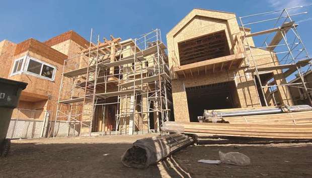 A house is under construction in Culver City, Los Angeles. US home-building surged to nearly a 15-year high in March, but soaring lumber prices amid supply constraints could limit buildersu2019 capacity to boost production and ease a shortage of homes that is  threatening to slow housing market momentum.