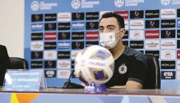 Al Sadd coach Xavi Hernandez addresses a press conference on the eve of their AFC Champions League Group D match against Al Nassr on Friday.