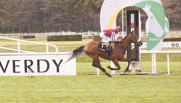Olivier Peslier rides Qaiser to Prix Carrus victory at Lyon-Parilly in France on Thursday. (Studio Henri Durand)