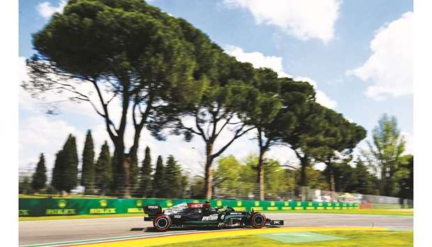 Mercedesu2019 Valtteri Bottas drives during a practice session for the Emilia Romagna Grand Prix at the Autodromo Internazionale Enzo e Dino Ferrari race track in Imola, Italy, yesterday. (AFP)