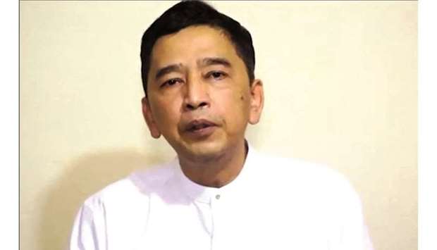 This screengrab from a video released by the Committee for Representing Pyidaungsu Hluttaw (CRPH) yesterday shows Min Ko Naing, prominent pro-democracy leader and member of the CRPH, in an undisclosed location as he announces the formation of a National Unity Government.