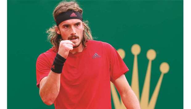 Greeceu2019s Stefanos Tsitsipas celebrates a point during the Monte Carlo Masters semi-final against Britainu2019s Dan Evans (not pictured). (Reuters)