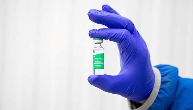A vial of AstraZeneca coronavirus disease vaccine doses at a facility in Milton, Ontario, Canada, March 3, 2021. REUTERS