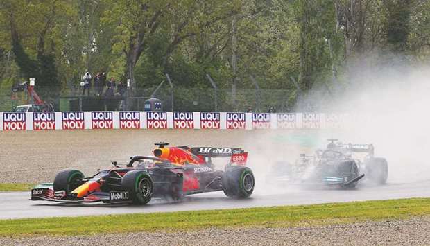Red Bullu2019s Max Verstappen and Mercedesu2019 Lewis Hamilton in action during the race yesterday.