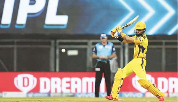 Moeen Ali of Chennai Super Kings plays a shot during the Indian Premier League match against Rajasthan Royals at Wankhede Stadium in Mumbai, India, yesterday. (IPL)