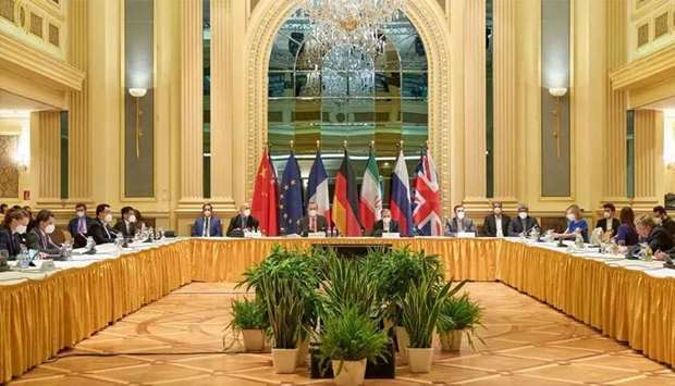 Delegation members from the parties to the Iran nuclear deal -- Germany, France, Britain, China, Russia and Iran -- attend a meeting at the Grand Hotel of Vienna Handout APA/AFP