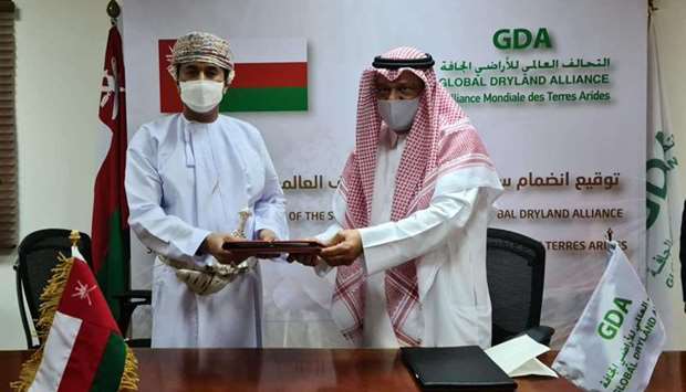 Najib bin Yahya Al Beloushi, Ambassador of Oman to Qatar and HE Ambassador Bader Al Dafa, Executive Director of the Global Dryland Alliance, after Oman's joining the GDA