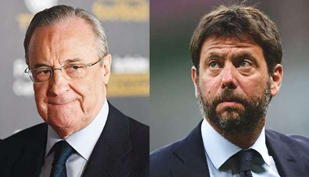 Real Madridu2019s president Florentino Perez (left) and his Juventus counterpart Andrea Agnelli. (AFP)