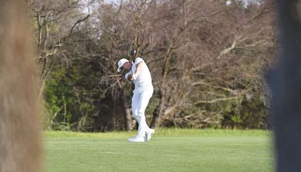 Camilo Villegas of Colombia plays his shot on the eighth hole during the first round of the Valero Texas Open at TPC San Antonio Oaks Course on Thursday.