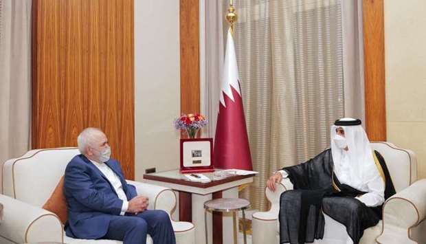  His Highness the Amir Sheikh Tamim bin Hamad al-Thani receives a message from Iranian President Dr Hassan Rouhani, delivered by Iranian Foreign Minister Mohammad Javad Zarif 