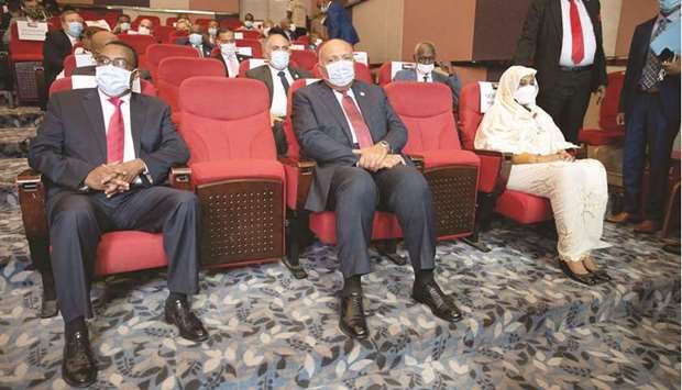 Ethiopiau2019s Foreign Minister Demeke Mekonnen, Egyptu2019s Foreign Minister Sameh Shoukry, and Sudanu2019s Foreign Minister Asma Mohamed Abdalla sit in a theatre in the Fleuve Congo Hotel in Kinshasa in the Democratic Republic of Congo, yesterday.