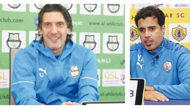 Al Ahliu2019s coach Nebojsa Jovovic (left) his and Qatar SC counterpart Younes Ali speak at a press conference on Monday.
