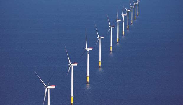 A general view of the Walney Extension offshore wind farm operated by Orsted off the coast of Blackpool, Britain. (Reuters)