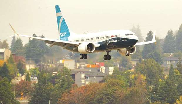 A Boeing 737 MAX airplane prepares to land after a test flight in Seattle, Washington,  on September 30, 2020. u201cBoeing has recommended to 16 customers that they address a potential electrical issue in a specific group of 737 MAX airplanes prior to further operations,u201d the company said in a statement yesterday.