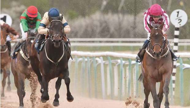Ben Curtis (right) rides Kehailaan to Maiden Stakes victory in Southwell, England, on Thursday. (Tony Knapton)
