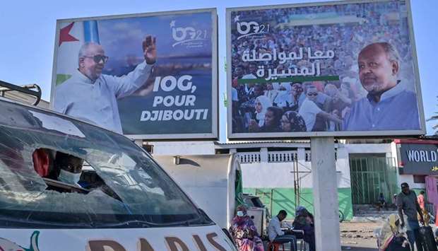Giant campaign banner advertising the candidacy of Djibouti President Ismael Omar Guelleh