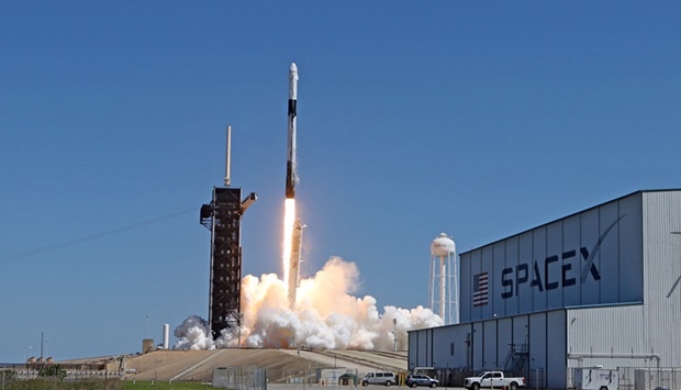 A SpaceX Falcon 9 rocket lifts off from launch complex 39A carrying the Crew Dragon spacecraft on a commercial mission managed by Axion Space at Kennedy Space Center April 8, 2022 in Cape Canaveral, Florida.