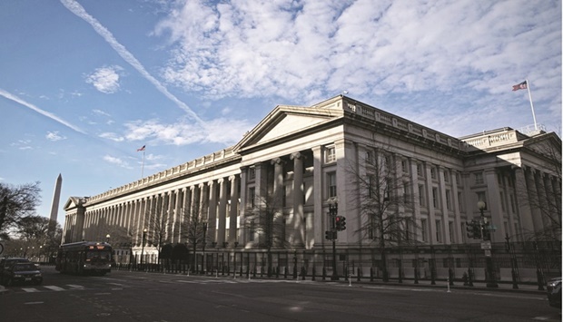 The US Treasury building in Washington, DC. Long-term US Treasury yields jumped to a three-year high, fuelling a global rise in borrowing costs as traders intensified bets on aggressive rate hikes from major central banks.