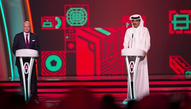 His Highness the Amir Sheikh Tamim bin Hamad al-Thani attended Friday evening the FIFA World Cup Qatar 2022 draw ceremony, which included the inauguration of the official mascot of the tournament ,Laeeb,.