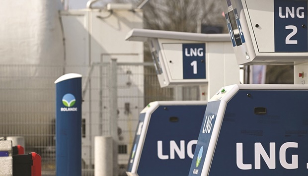 An LNG (liquefied natural gas) filling station for trucks in Dortmund, western Germany. Economic institutes advising the government in Berlin said on Wednesday in a joint forecast that a full halt in Russian natural gas imports would result in a u201csharp recession.u201d