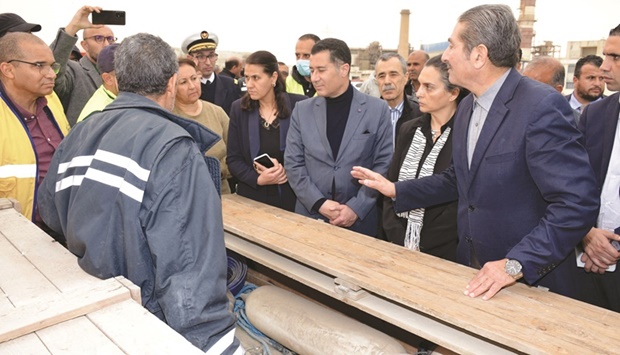 Tunisiau2019s Environment Minister Leila Chikhaoui (second left) tours the port of the southeastern Gulf of Gabes yesterday after a tanker carrying 750 tonnes of diesel fuel from Egypt to Malta sank off the coast.