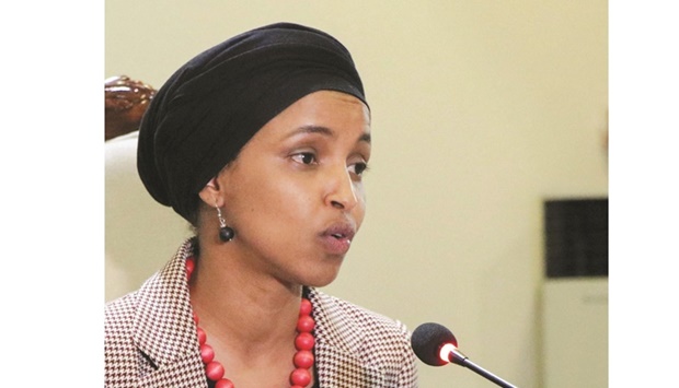 US Representative Ilhan Omar speaks to the media during her visit to Muzaffarabad yesterday. (Reuters)