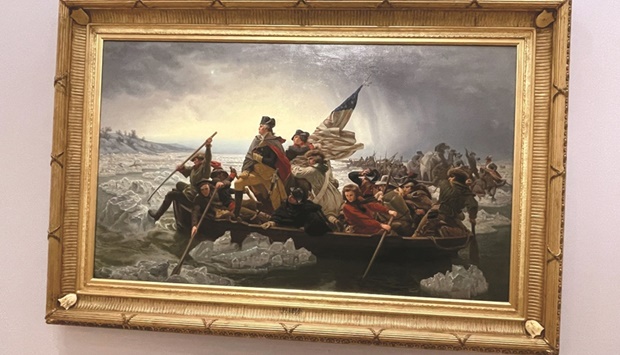 Emanuel Leutzeu2019s 'Washington Crossing the Delaware' painting, up for auction at Christieu2019s on May 12, is seen in New York City.