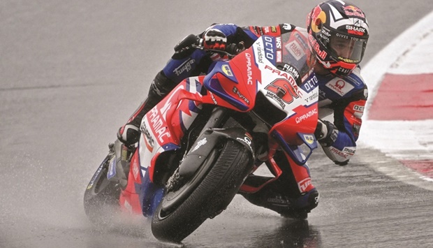 Ducati Pramac Johann Zarco of France in action during the second practice session of the Portuguese Grand Prix at the Algarve International Circuit in Portimao yesterday. (AFP)