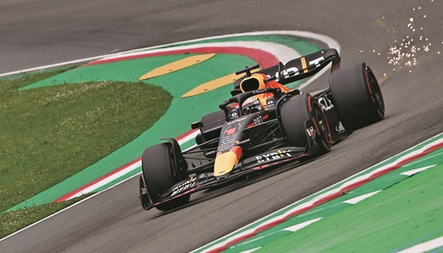 Red Bull Racingu2019s Dutch driver Max Verstappen drives during the qualifying session at the Autodromo Internazionale Enzo e Dino Ferrari race track in Imola, Italy, yesterday. (AFP)
