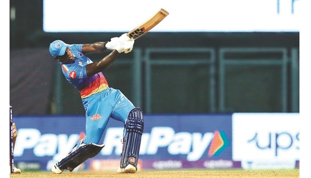 Rovman Powell of Delhi Capitals in action against Kolkata Knight Riders during an Indian Premier League match yesterday.