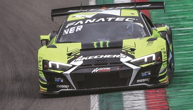 Nine-time MotoGP world champion, Valentino Rossi steers an Audi R8 Lms during a session as part of the Fanatec GT World Challenge Europe 2022 on Sunday, at the Imola race track, Italy. (AFP)