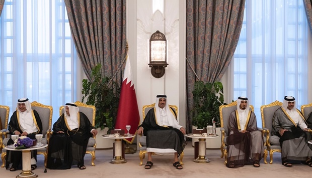 His Highness the Amir Sheikh Tamim bin Hamad al-Thani hosted yesterday an Iftar banquet for Their Excellencies members of the ruling family, and dignitaries, on the occasion of the holy month of Ramadan, at the Amiri Diwan.