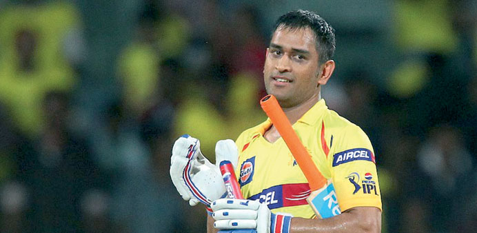 Chennai Super Kingsu2019 captain MS Dhoni takes a stump as a souvenir after hitting the winning runs against Sunrisers Hyderabad during their IPL match in