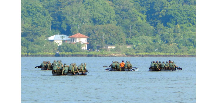 Indonesian troops conduct security exercise around Nusakambangan maximum security prison island, located off central Java island yesterday.