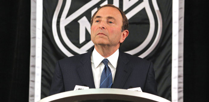 NHL commissioner Gary Bettman speaks during a press conference.