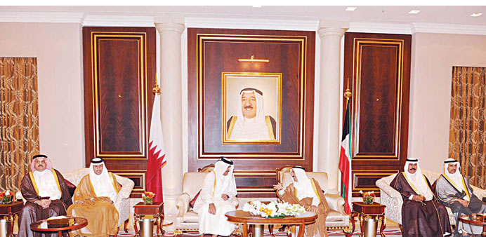 The Qatari delegation headed by HH the Emir Sheikh Tamim bin Hamad al-Thani holding official talks in Kuwait yesterday.