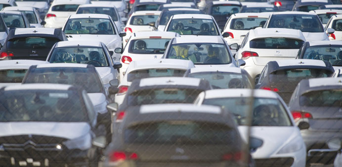 Cars in a parking garage of the French auto giant PSA Peugeot Citroen plant. Sales of new cars in France showed another steep fall in January, droppin