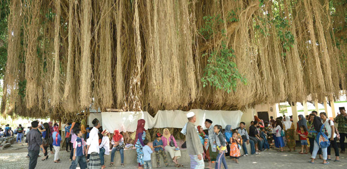 Pilgrims gather around a huge tree at a historic Islamic shrine in Loang Baloq on the island of Lombok in Indonesiau2019s West Nusa Tenggara province.