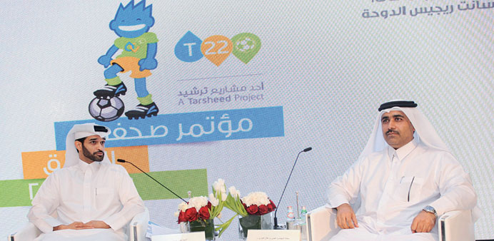 Al-Thawadi and al-Kuwari announce the T 22 campaign yesterday. PICTURE: Shaji Kayamkulam.