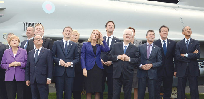 Nato leaders  watching a flypast of military aircraft on the second day of their just-concluded summit at the Celtic Manor Resort in Newport, South Wa