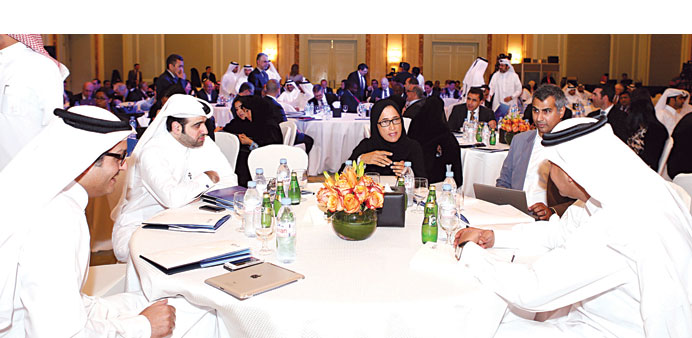 HE Dr Hessa sultan al-Jaber in discussion at the Qatar National Broadband Plan launch event yesterday. PICTURE: Jayaram