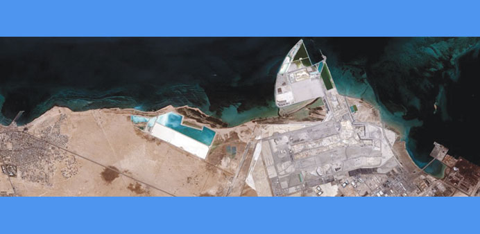 A satellite image of the Hamad Port project.  