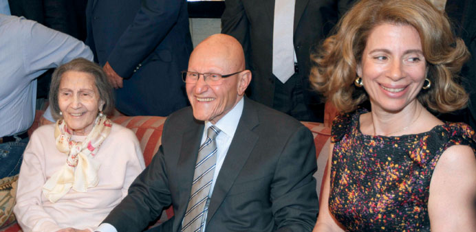 Salam poses next to his mother and his wife at his home in Beirut yesterday.