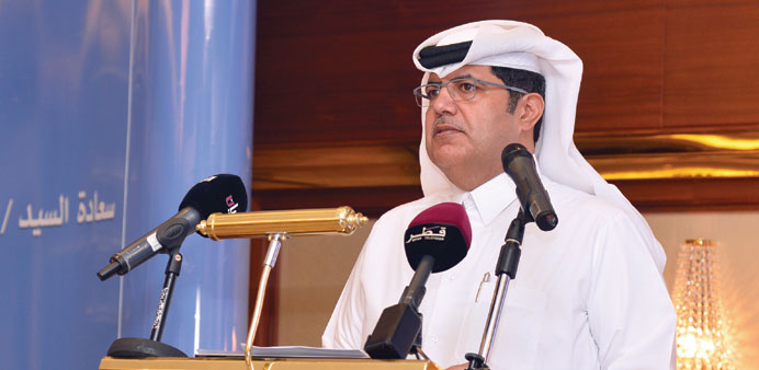 HE Ahmed Amer Mohamed al-Humaidi speaking at a forum in Doha.