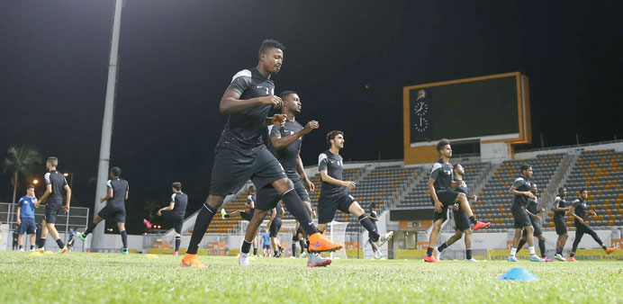 Qatar players  training for todayu2019s match against Hong Kong.