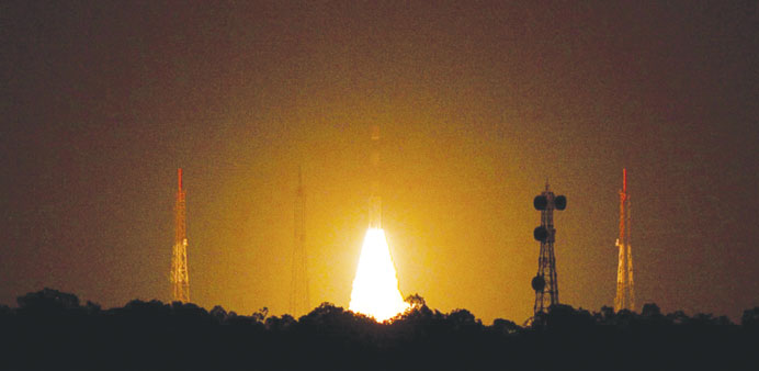 The Polar Satellite Launch Vehicle (PSLV-C22) carrying the first of seven satellites for navigation network is launched from the Satish Dhavan Space C