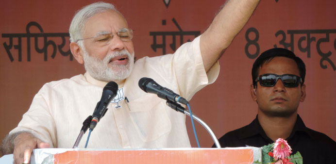 Prime Minister Narendra Modi addresses an election rally in Munger, Bihar yesterday.