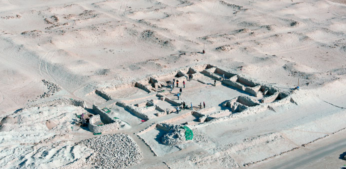 Excavation of southeastern courtyard of the palatial compound at Al Zubarah.
